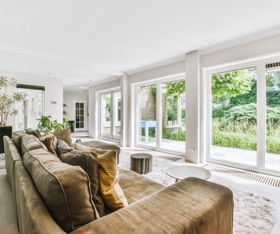 Clean cozy living space with organized interior and comfortable seating