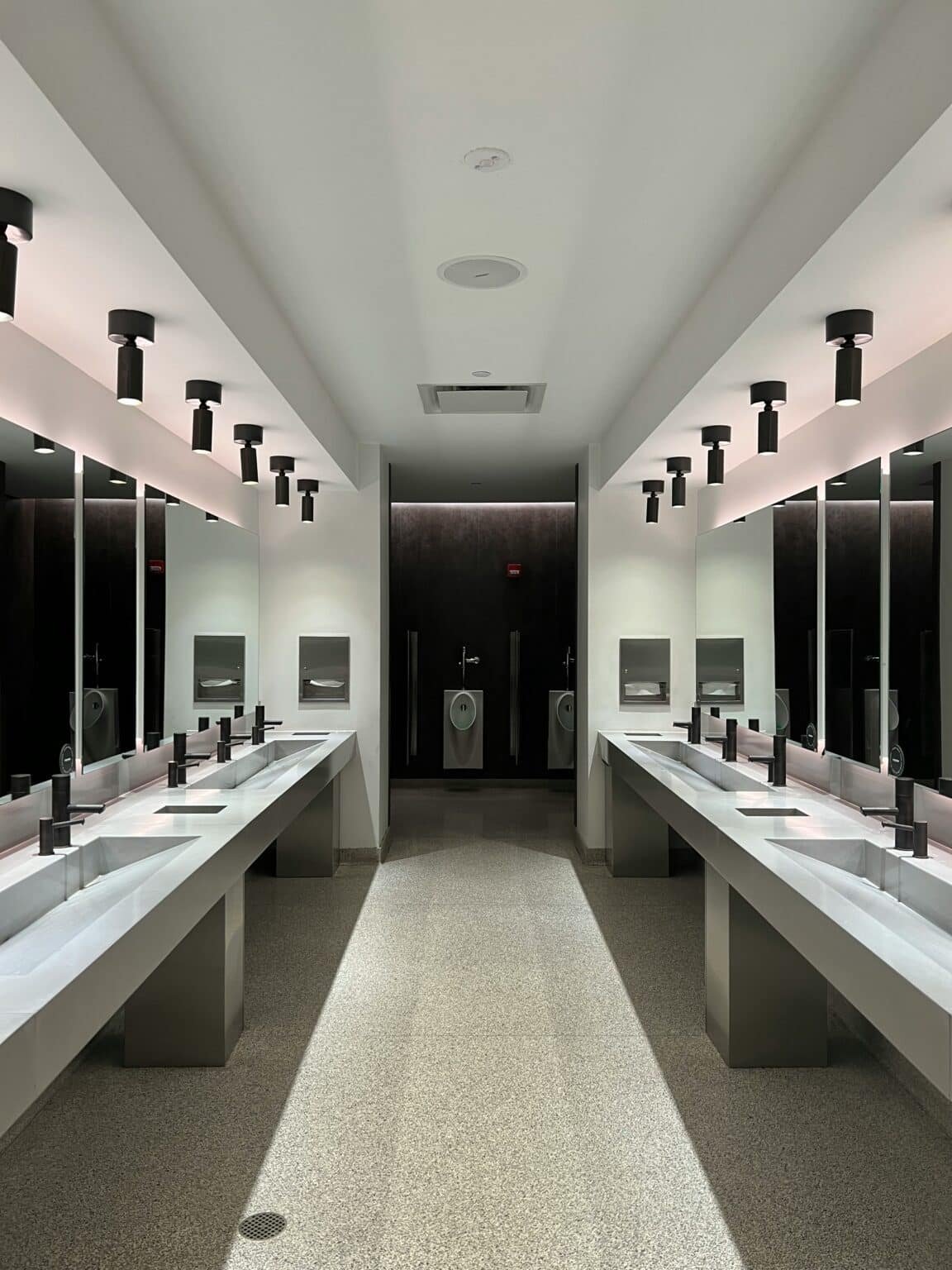 Commercial bathroom, clean and sanitized