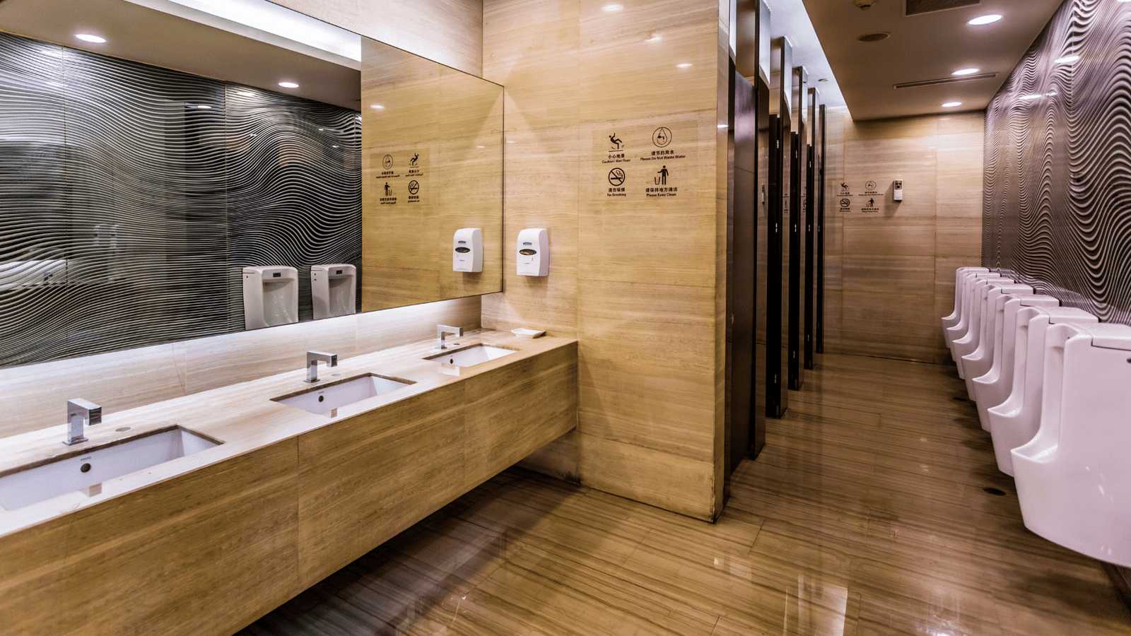 Commercial bathroom, sanitized and pristine