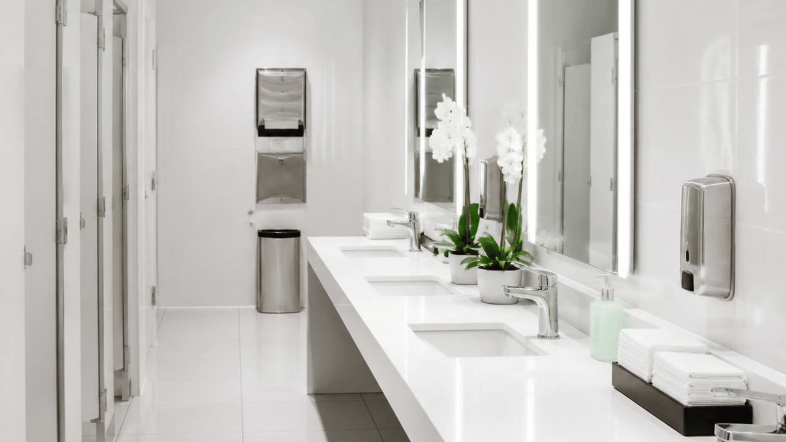 Office bathroom after a professional cleaning service