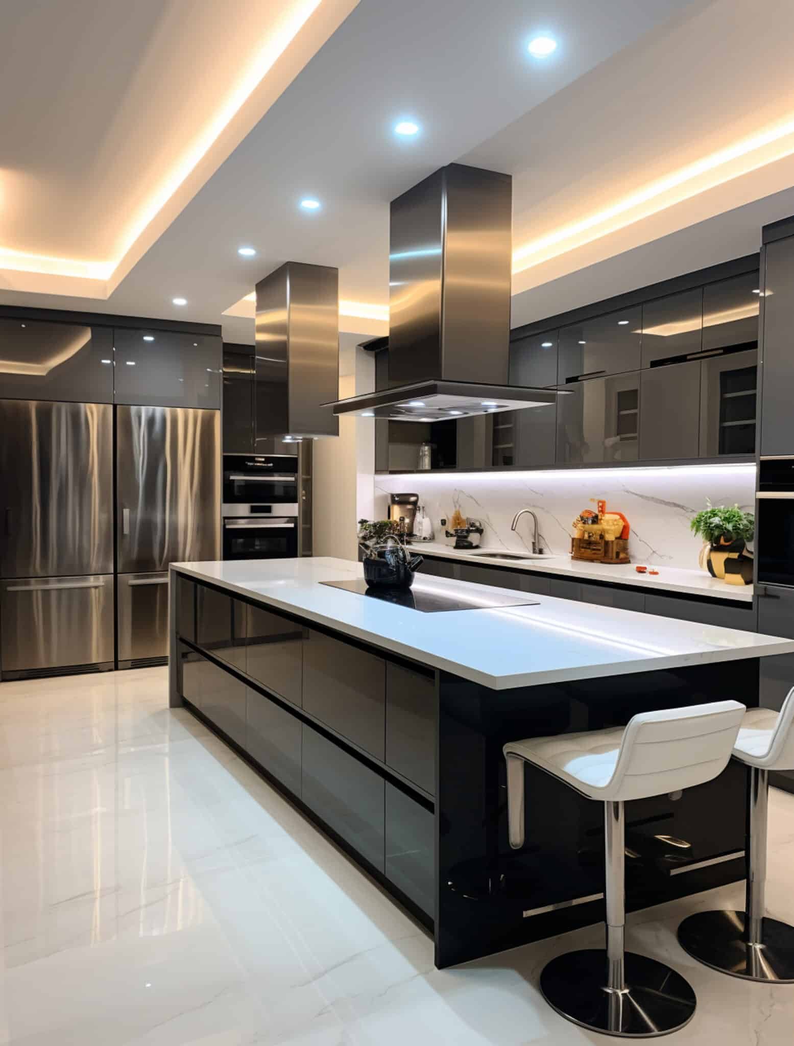 Kitchen after a remodeling project, cleaned by a post-construction cleaning service done by experts